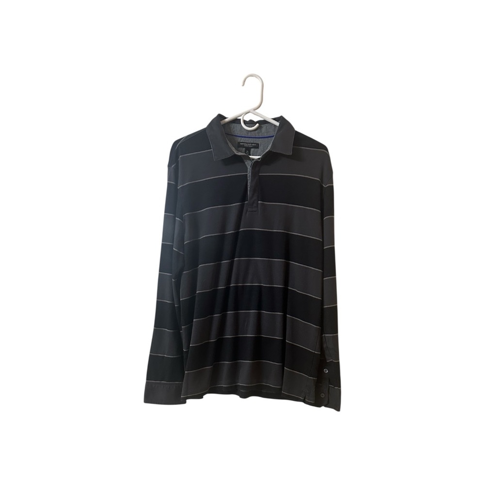 Banana Republic Men's Black and Gray Striped Shirt